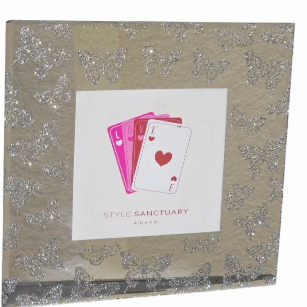 Style Sanctuaty Etched Glitter Butterfly Mirrored Photo‎ Frame